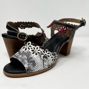 Spring Step Floral Cutout Heels - Black, White, Red